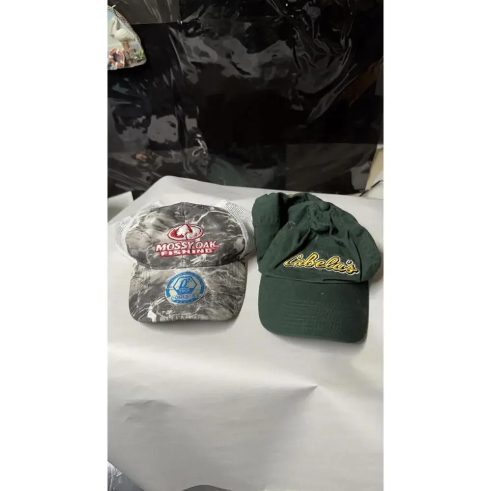 Cabela’s Green Cap & Mossy Oak Fishing Mesh‎ Hat Lot of 2 One Size